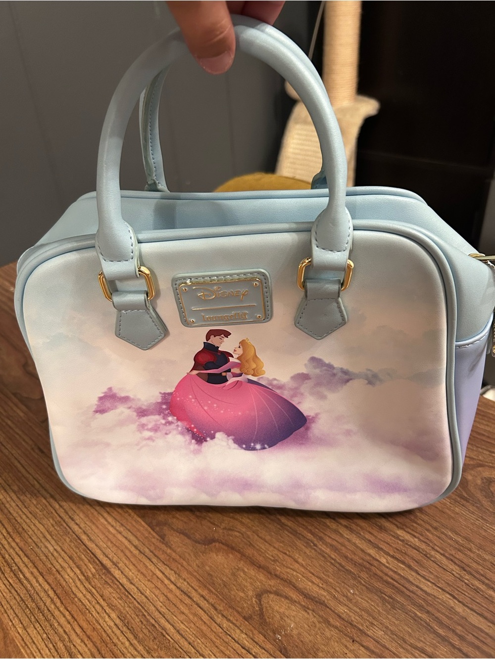 Disney Pastel Blue Princess Aurora Satchel with Pink Dress Artwork